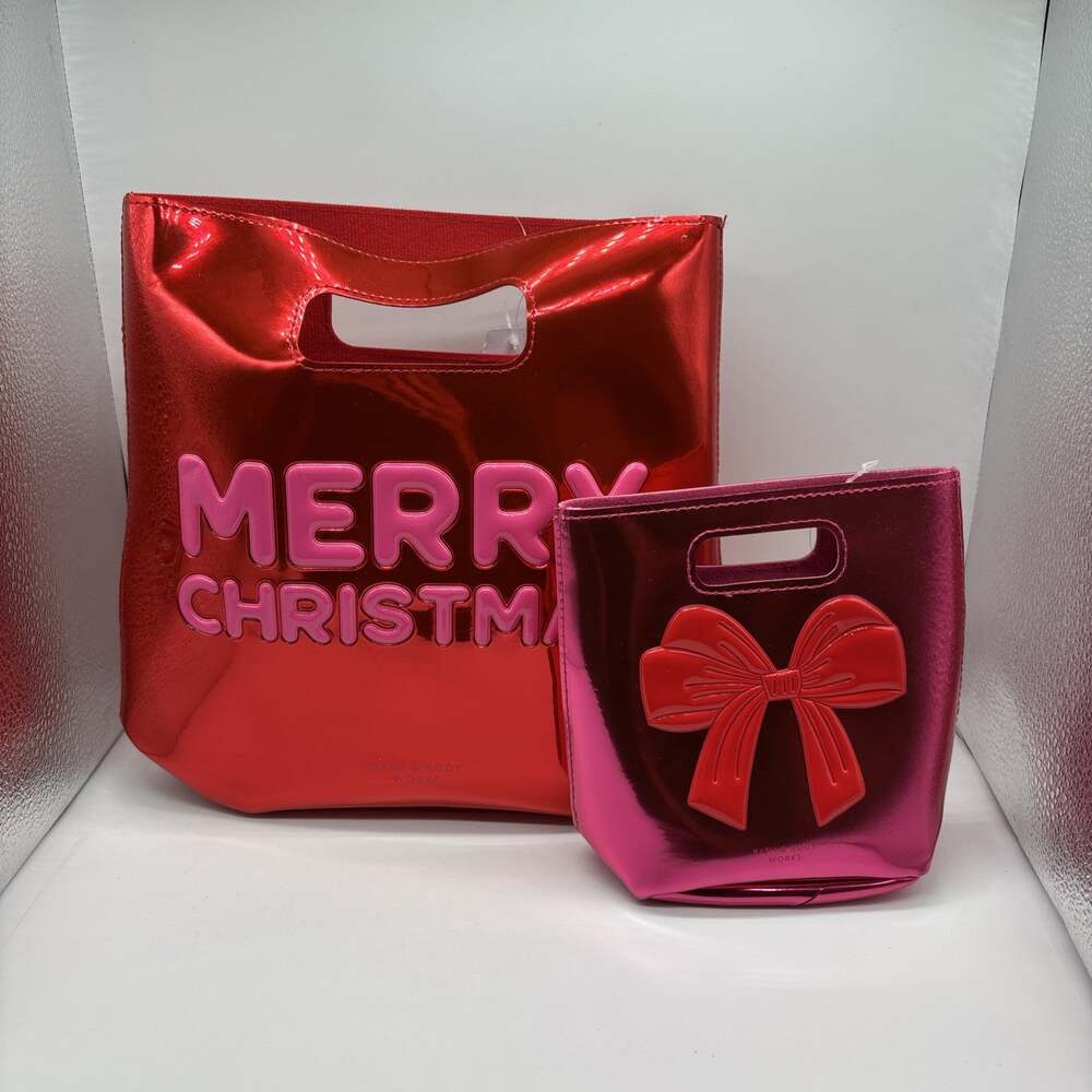 Bath & Body Works Holiday Tote Bag Lot of 2 New Metallic Merry Christmas New